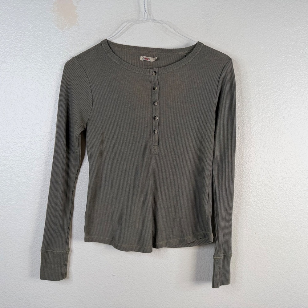 Faherty Women's Legend Rib Gila Henley Top Green Sz M Outdoors Preppy Ribbed